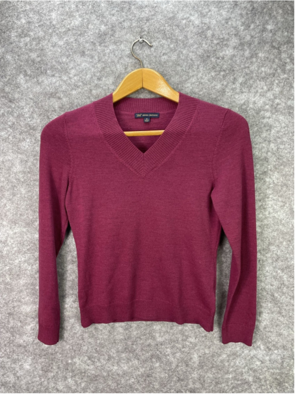 Brooks Brothers Sweater Womens Small Purple Merino Wool V Neck Pullover Knit
